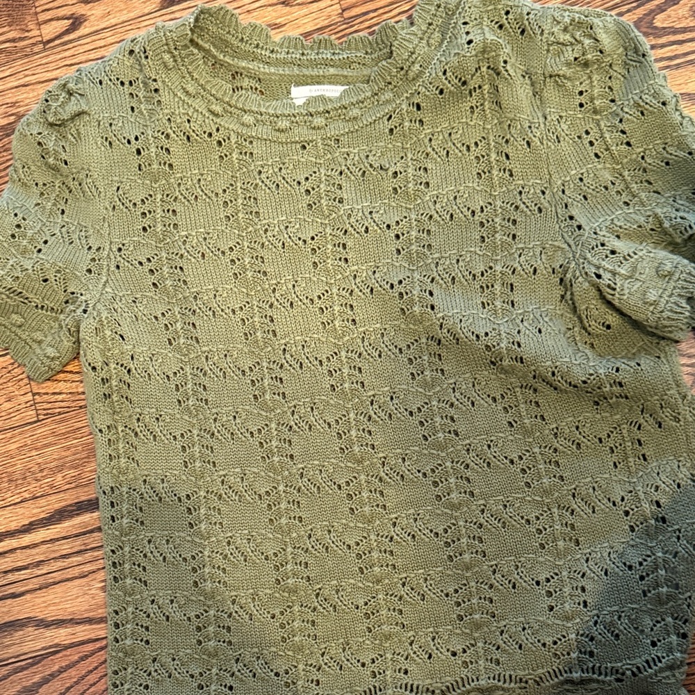 Anthropologie Knit Eyelet Short Sleeve Top - Olive Green size small